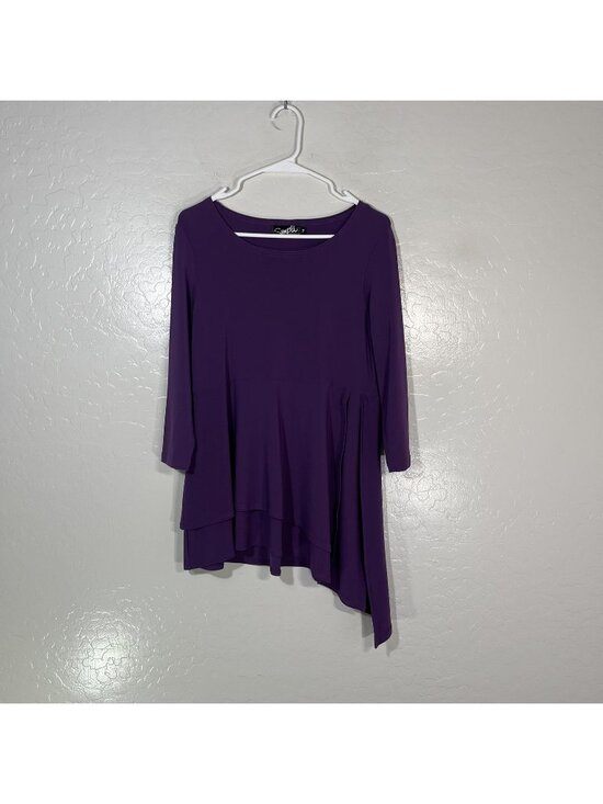 Sympli Tops - Sympli Blouse Womens 10 Purple Scoop Neck 3/4 Sleeve Asymmetrical Tunic Top